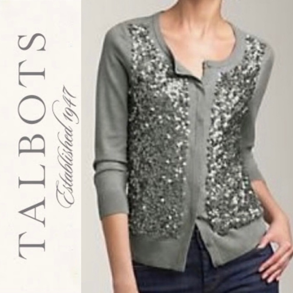 TALBOTS SOFT SEQUIN SNAP CLOSURE CARDIGAN